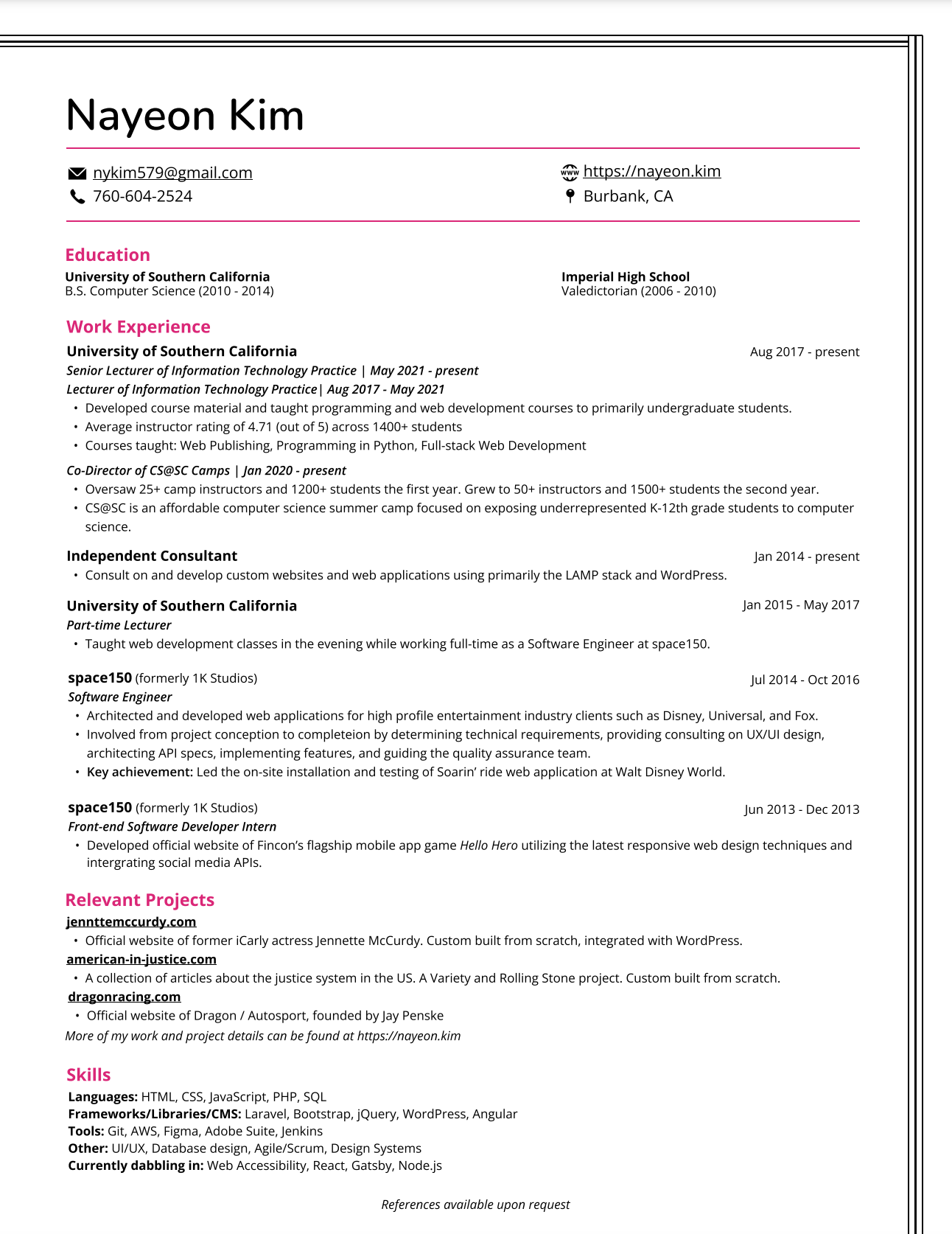 An image of Nayeon's resume