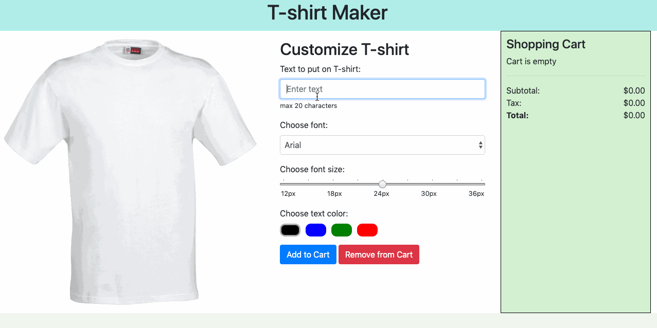 Animated gif of a tshirt customizer application